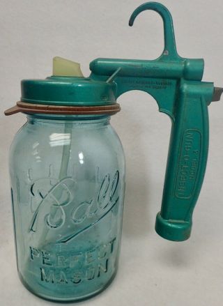 Vintage Blue Ball Perfect Mason Jar W/ Model 3 Bradson Co.  Insecto - Gun Sprayer