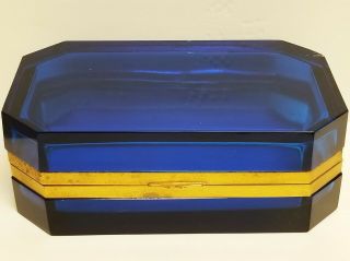Large Antique Cobalt Blue Heavy Glass Octagon Shape Hinged Box 9 " X 5 " 6.  5lbs