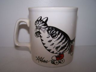 Vintage B Kliban Kiln Craft Red Roller Skates Cat Mug
