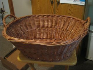 Vintage Large Woven Wicker Farm House Wash Basket With Handles