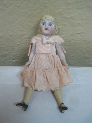 Antique All Bisque Dollhouse Doll 3 1/2 " Jointed Arms & Legs All