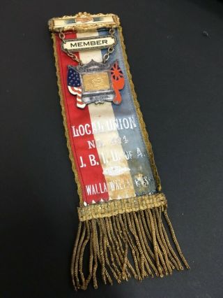 Vintage International Union Of America (journeymen Barbers) Ribbon Banner.  Walla