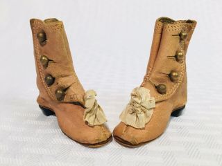 Antique Bon Pareil Mark French Fashion Doll Boots Leather Silk Rose Shoes Heels