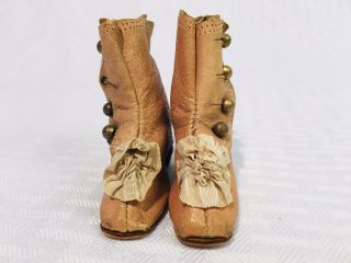 Antique Bon Pareil Mark French Fashion Doll Boots Leather Silk Rose Shoes Heels 2
