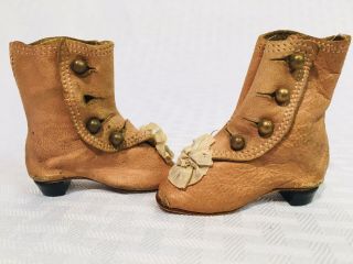 Antique Bon Pareil Mark French Fashion Doll Boots Leather Silk Rose Shoes Heels 3