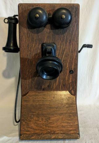 Antique 1901 Kellogg Oak Wood Case Wall Phone Crank & Bell Chicago