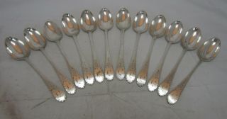 Set 12 Antique Georgian Sterling Silver Bright Cut Scottish Dessert Spoons,  1790