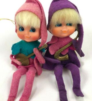 Vintage Sweet - Faced Pixie Kid Elf Musicians — Christmas Elves — Ornaments Japan