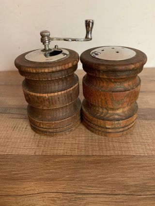 Vintage Olde Thompson Wooden Salt Shaker & Pepper Mill Grinder Set