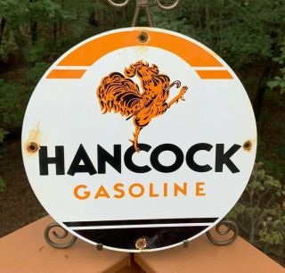 Old Vintage Hancock Gasoline Porcelain Gas Station Pump Sign