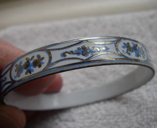 Vintage Signed Made In Austria Hand Decorated Copper Enamel Bangle Bracelet