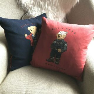 Vintage Polo Bear Ralph Lauren Throw Pillows Goose Down Filled Red Navy