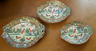 Vintage Chinese Oriental Dishes Red Rooster X 3 Graduated Size
