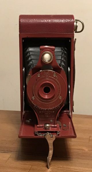 Vintage Red Kodak Rainbow Hawk - Eye No.  2a Folding Camera - Work