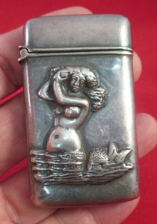 Vintage Sterling Silver Repousse Mermaid Match Safe Vesta