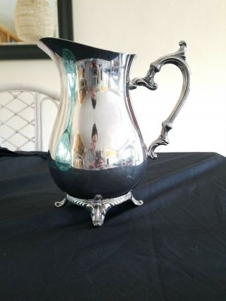 " Wm Rogers 817 " Vintage Silverplate Footed Water Pitcher 9 " With Ice Strainer