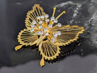 Lovely Vintage Rhinestone Butterfly Brooch By Monet Jewellery