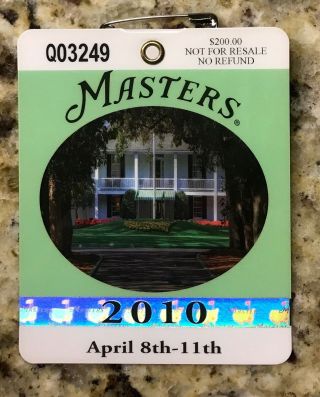 2010 Masters Augusta National Golf Club Badge Ticket Phil Mickelson Wins Pga