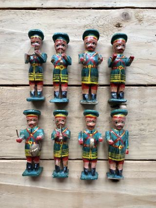 8 Vintage Carved Wooden Toy Soldier Marching Band Folk Art