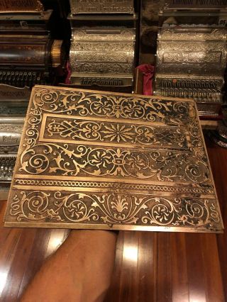 Antique Brass National Cash Register Scroll Back Plate Ncr Work Of Art