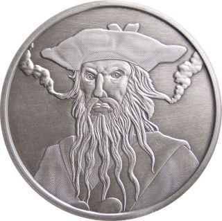 1 Oz Silver Coin Blackbeard Edward Teach Pirate Antique Silver Coin On Rim