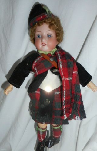 Antique Bisque Doll Armand Marseille 390 Scottish Outfit 9 " Tall - All