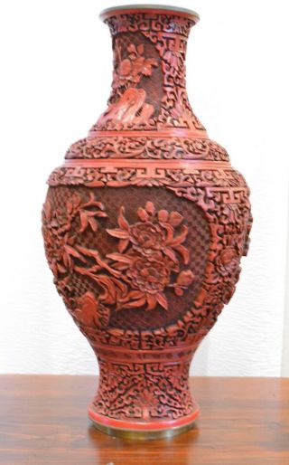 Vintage Chinese Cinnabar Vase LARGE 16 INCHES  3