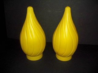 2 Vintage Christmas Candle Yellow Flame Blow Mold Flame Tops 12 " T 3 1/2 Id