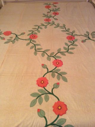Vintage Floral Appliqué Quilt Top Made From A Kit