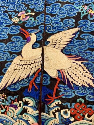 Antique Early 19th C.  Qing Dynasty Chinese Silk Embroidery Rank Badge Of Bird 2