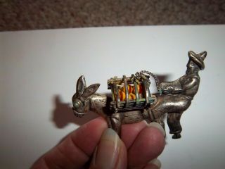 Vintage Mexico Sterling Mexican Man With Donkey Pin Brooch