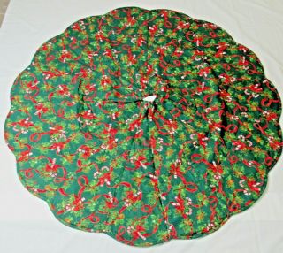 Vintage Christmas Quilted Tree Skirt Handmade Santa Cardinals Poinsettias 2