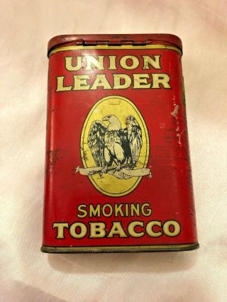 Vintage Union Leader Smoking Pipe Tobacco Tin Pocket Size