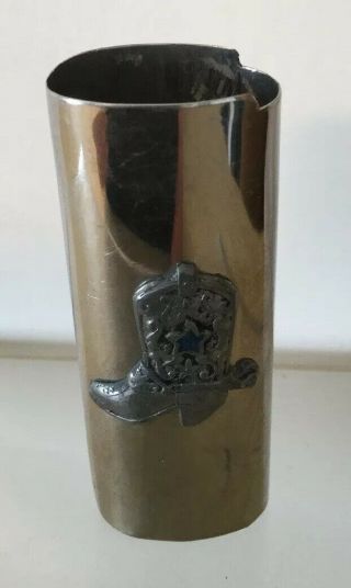 Vtg Turquoise Cowboy Boot Case Cover Cigarette Lighter Holder Silver Color Metal