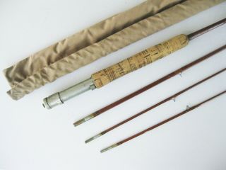 Vtg Wright & McGill Granger Victory 3 - Piece 8½’ Bamboo Fly Rod w/ 2 Tips,  Sock 2
