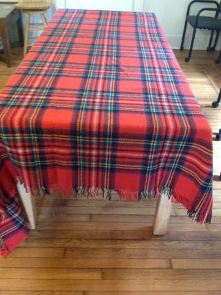Vintage Connemara Red Plaid Pure Wool Blanket Or Rug,  Made In Ireland,  88 X 78 "
