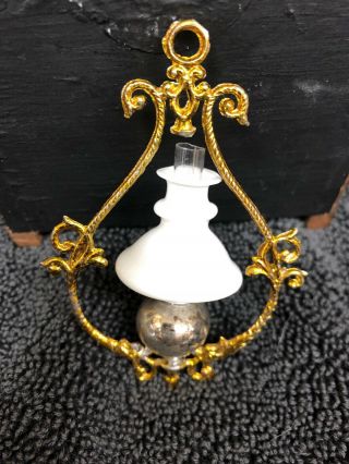Antique Fancy Metal & Glass Hanging Kerosene Gas Lamp