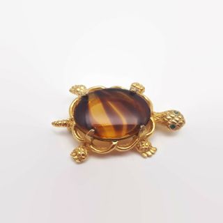 Vintage Denicola Faux Tortoise Shell Gold Tone Turtle Pin Brooch