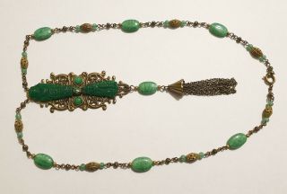 Vintage Art Deco Style Czech Peking Glass Bead Egyptian Revival Pendant Necklace