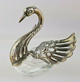 Vintage Sterling Silver Glass Swan With Moving Wings Trinket Pot