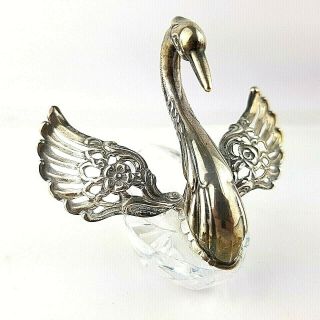 Vintage Sterling Silver Glass Swan with Moving Wings Trinket Pot 2