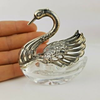 Vintage Sterling Silver Glass Swan with Moving Wings Trinket Pot 3