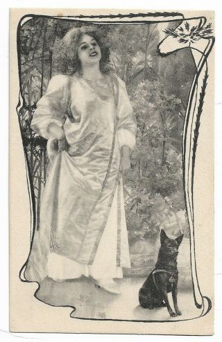 Woman With Schipperke Dog Vintage Art Nouveau U/b1900 Postcard