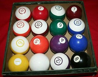 Pool Table Balls Vintage Billiard Balls 1 - 15 & Cue