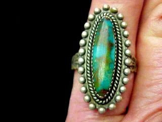 Vintage 50,  Years Old Fred Harvey Turquoise - Sterling Silver Ring Sz - 8 Stampings