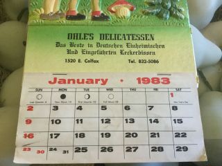 Vintage 1983 Ohle ' s Delicatessen Denver CO advertising calendar German kids 3