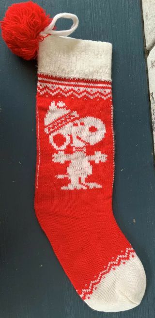 Vintage Peanut Snoopy Christmas Holiday Yarn Sock Stocking