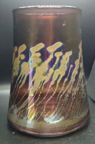 Robert Coleman Art Glass Purple/amber Iridescent 4 3/4 " Vase Vintage Signed
