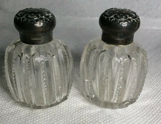 Vintage Wilcox Sterling Silver Cut Crystal Glass Salt & Pepper Shakers