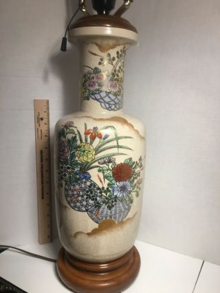 Rare Vintage Japanese Kutani Porcelain Vase Table Lamp Hollywood Regency 18” H